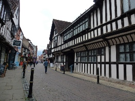 A street of Tudor buildings in Worcester.